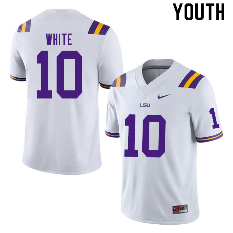 Youth #10 Josh White LSU Tigers College Football Jerseys Sale-White